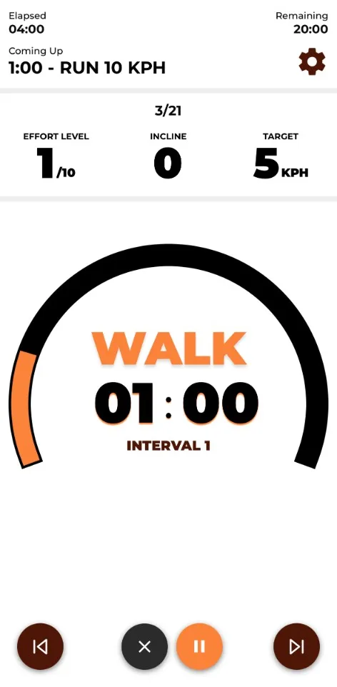 A Zero to 5K interval in progress in the app